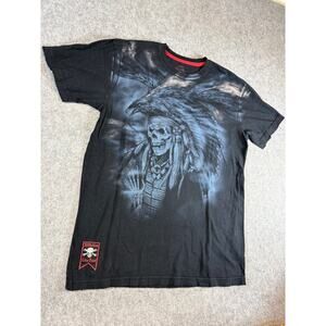 VINTAGE Affliction Red Label Shirt Men Black Graphic Skull Eagle Edgy Goth Large